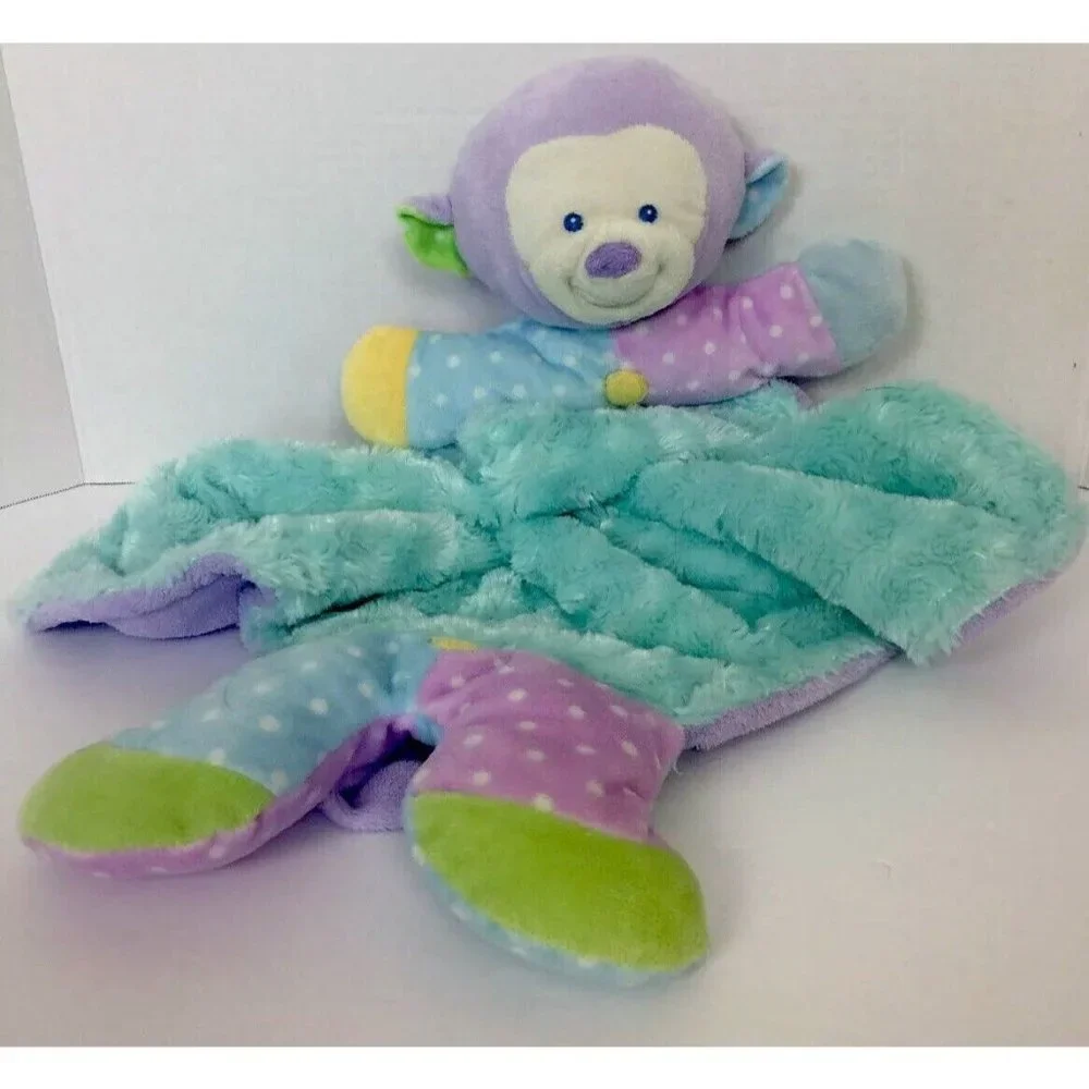 Plush Monkey Lovey Security Blanket Pastel‎ Tail Arms Legs Blue Purple Minky